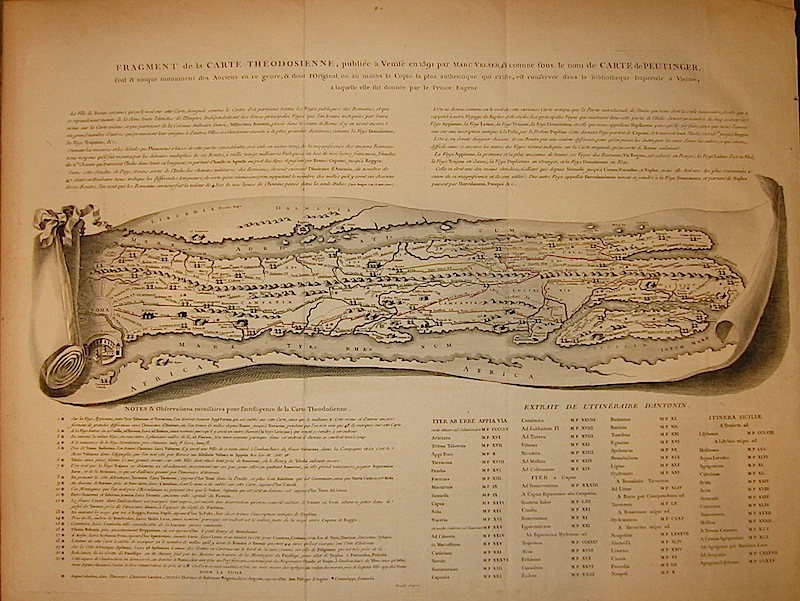 Anonimo Fragment de la carte Theodosienne, publée a Venise en 1591 par Marc Velser & conue sous le nom de carte de Peutinger... 1783 Parigi 